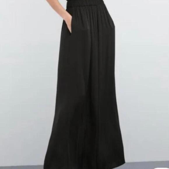 ZARA Black Wide Leg Flowy Pull On Pants Pockets Size Small - Picture 3 of 8